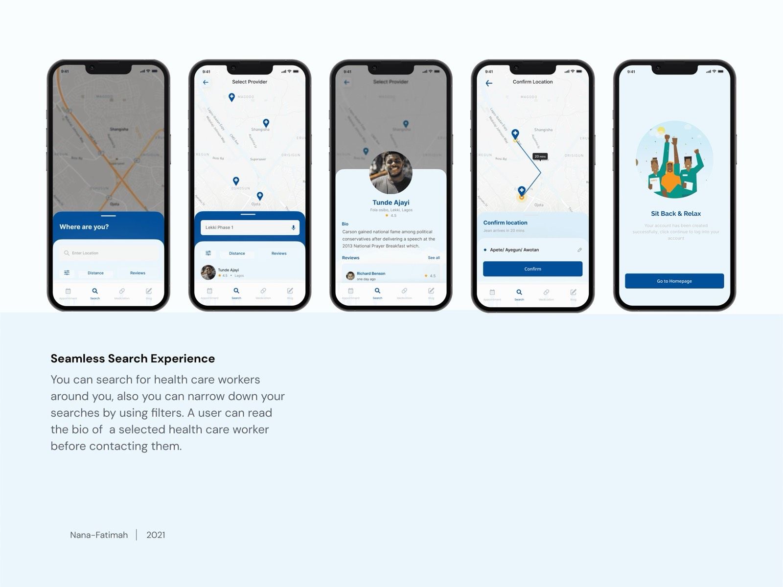 Search and map view to find nearby health workers